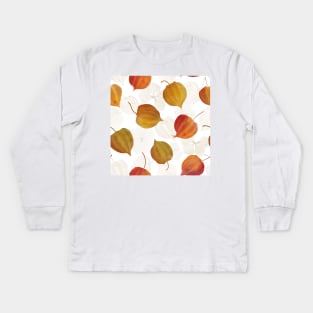 Physalis red, orange flowers watercolor print. Cape gooseberry buds' structure. Golden berry, Chinese lantern composition Kids Long Sleeve T-Shirt